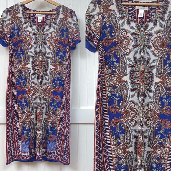 London Times Women Multicolored Paisley Short Sleeve Stretch Shift Dress 4 - Picture 1 of 10